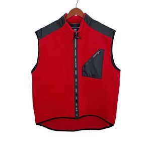 Tommy Hilfiger Vest Men's XXL Red Sherpa Fleece Vintage 90's Y2K Full Zip Pocket